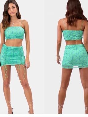 adika purple and green rouched adjustable bodycon mini skirt